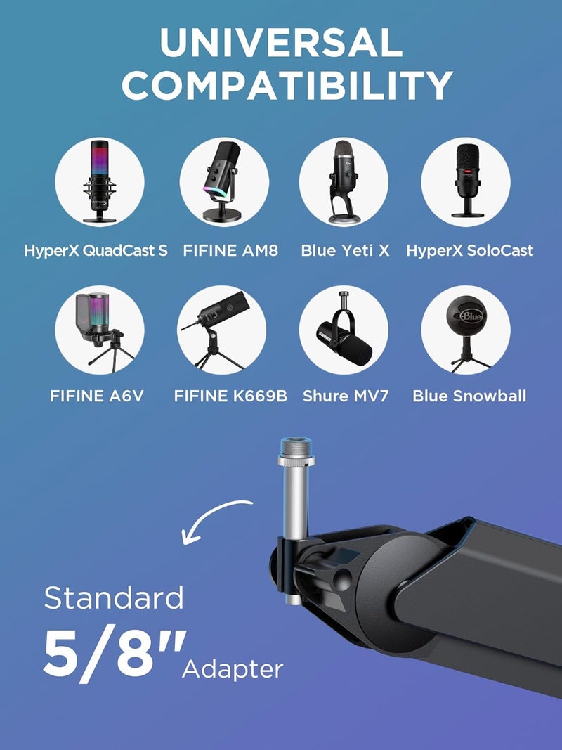 InnoGear ذراع ميكروفون، حامل ميكروفون مع قنوات إدارة الكابلات ورافعة ارتفاع لميكروفونات Blue Yeti و FIFINE AM8 و K669B و HyperX QuadCast S و SoloCast و AT2020 و Shure SM7B و MV7 وغيرها من الميكروفونات - Image 3